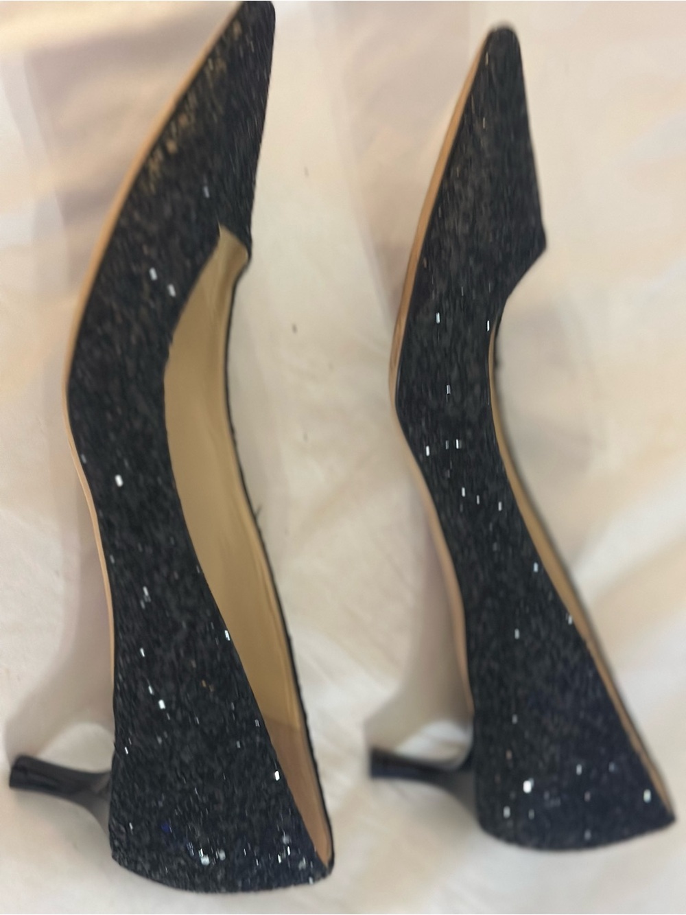 Jimmy Choo Black Glitter Pointed Pumps - Picture 9 of 10